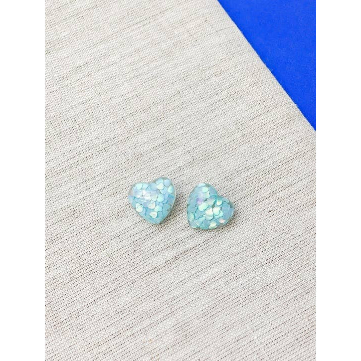 blue heart shaped earrings, blue shaped studs