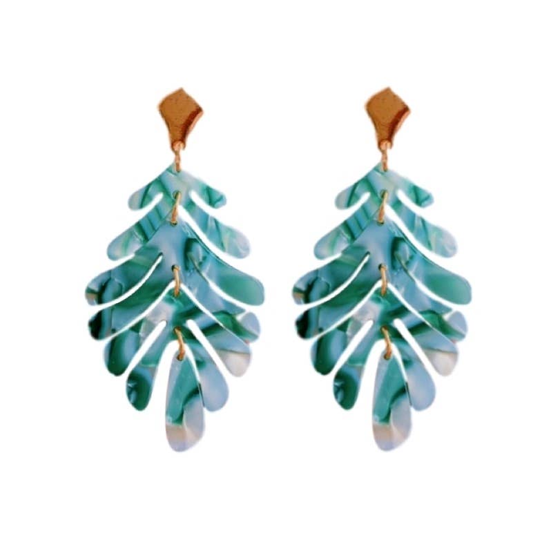 green acrylic palm earrings