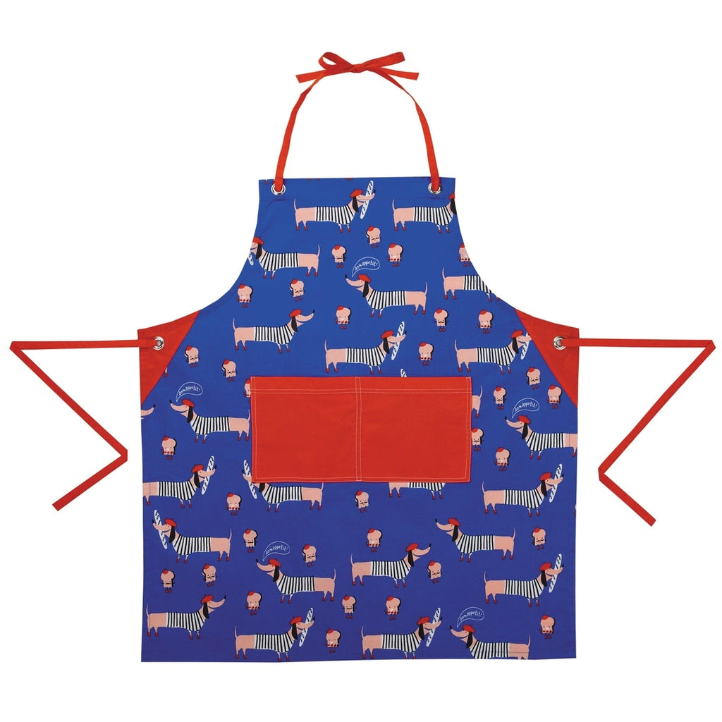 dachshund kitchen apron red and blue