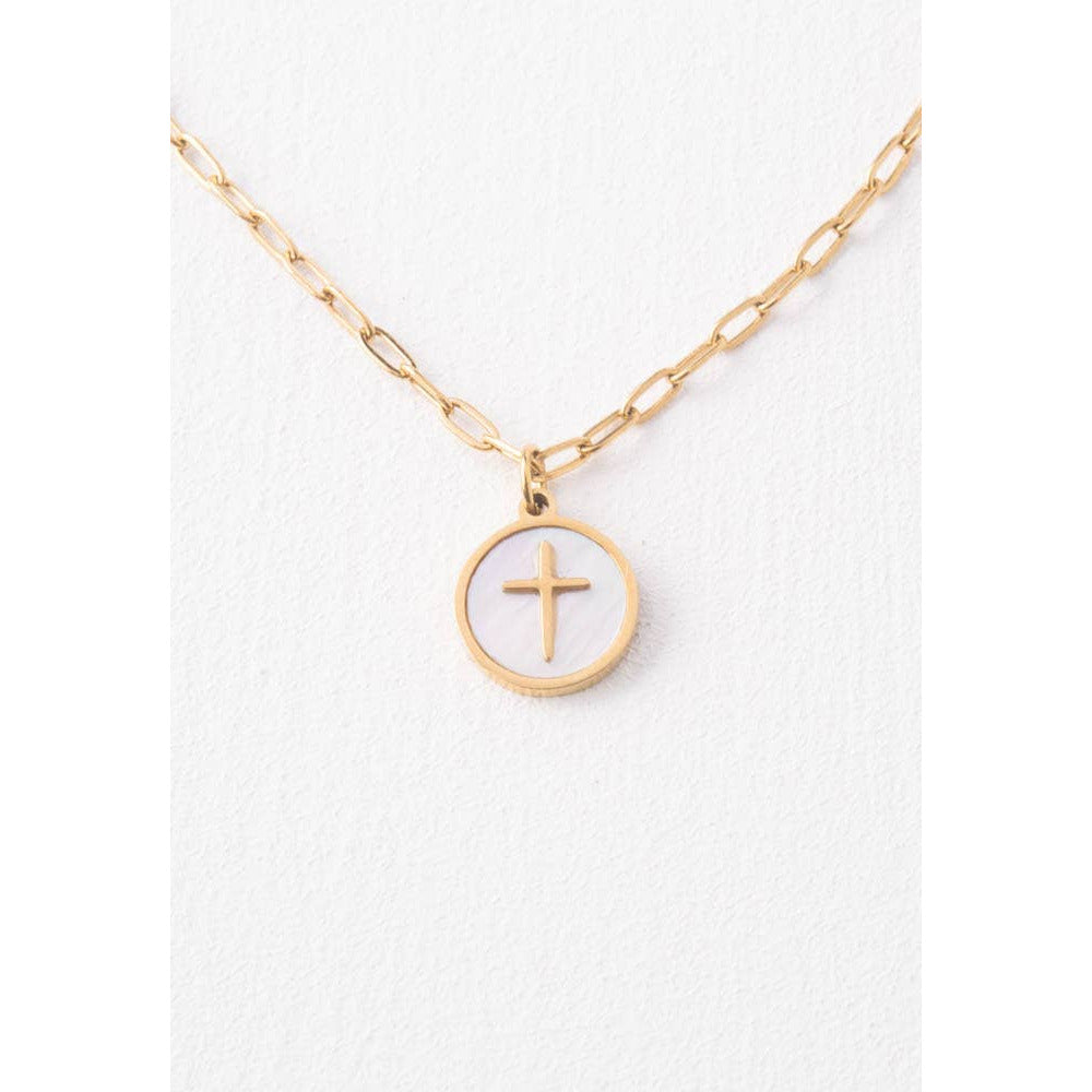 cross necklace, small circle cross necklace