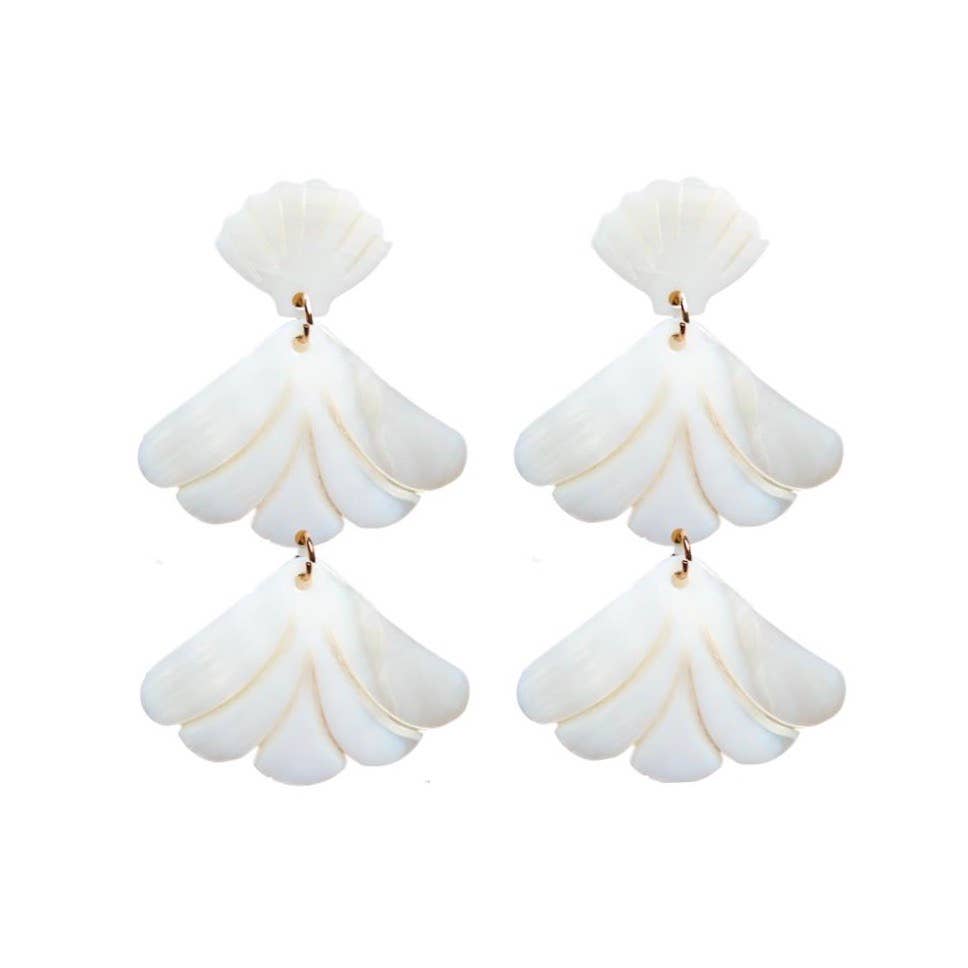 white mermaid shell droplet earrings