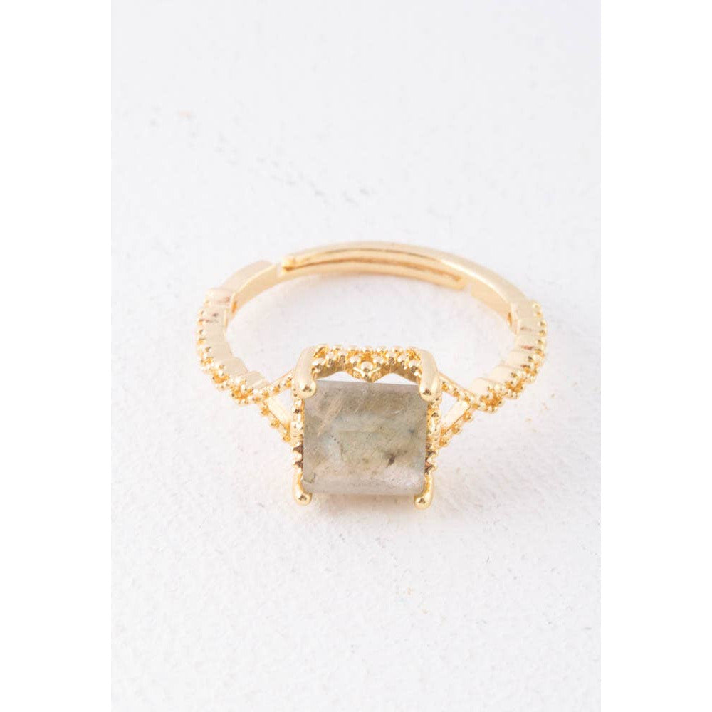 square cut gold frosted ring