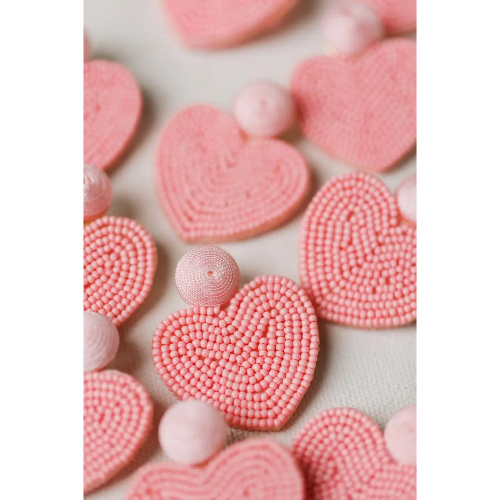 Heart Beaded Earrings, Valentines Beaded Earrings, Pink Beaded Earrings