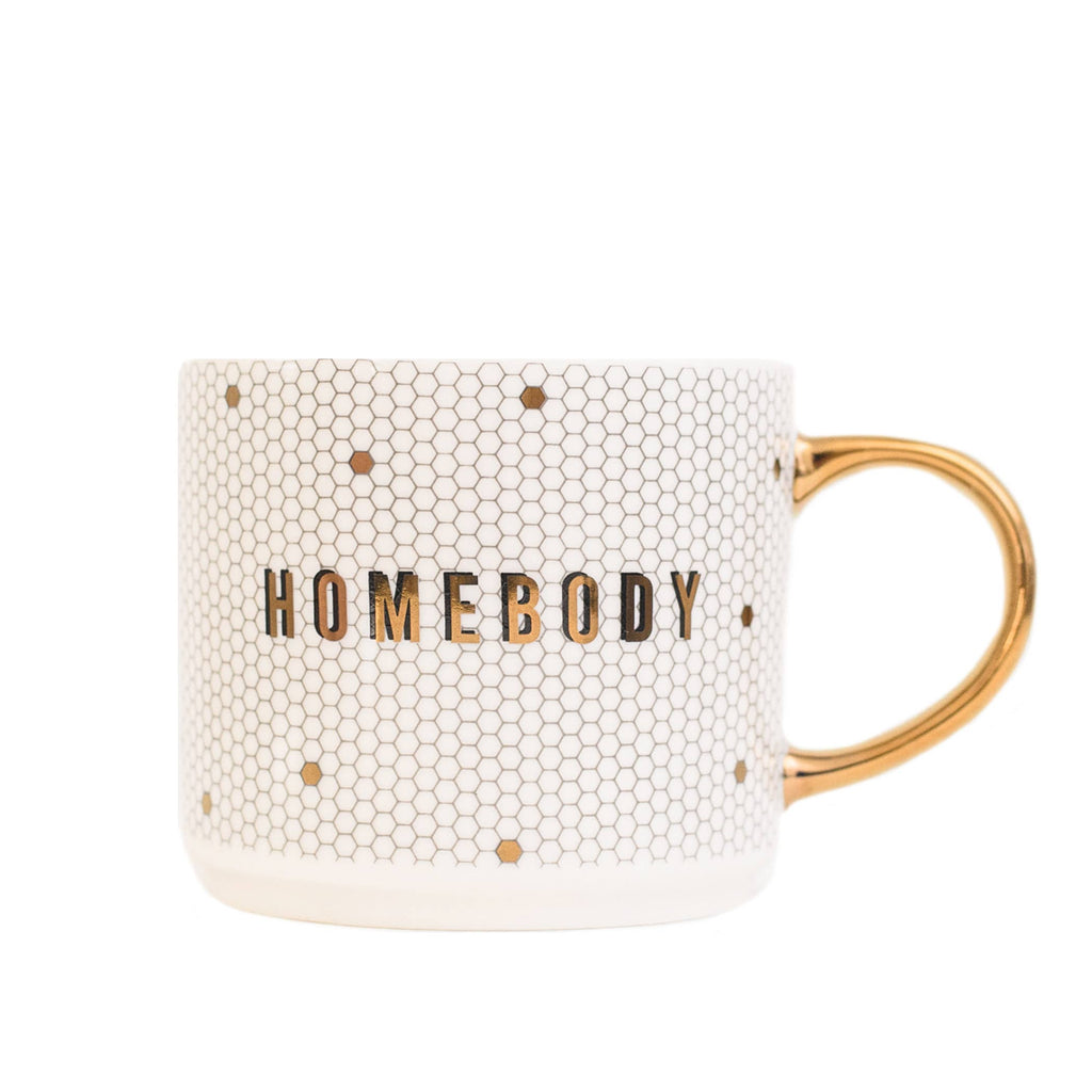 gold and white homebody mug, homebody mug