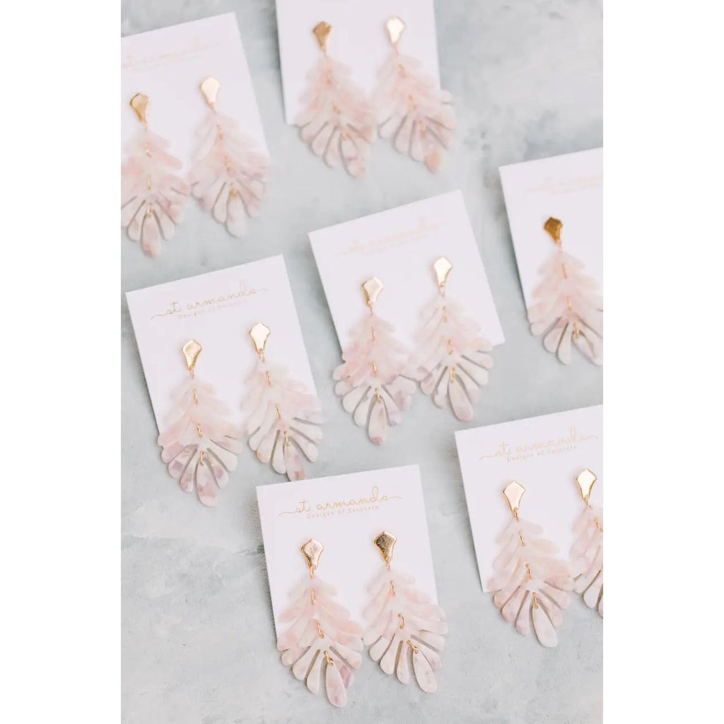 Pink Petite Palm Drops earrings, coastal grandmother fashion earrings, palm pink studs