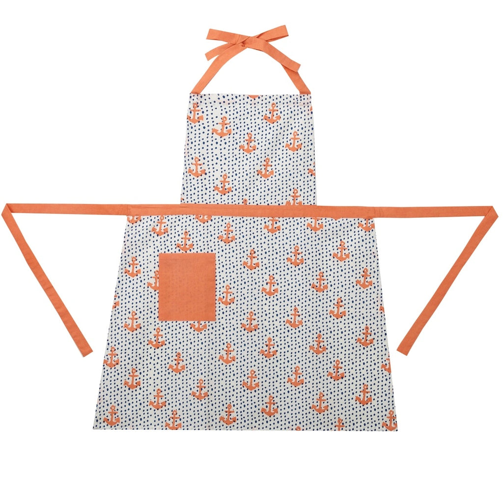 anchor orange kitchen apron, nautical anchor apron