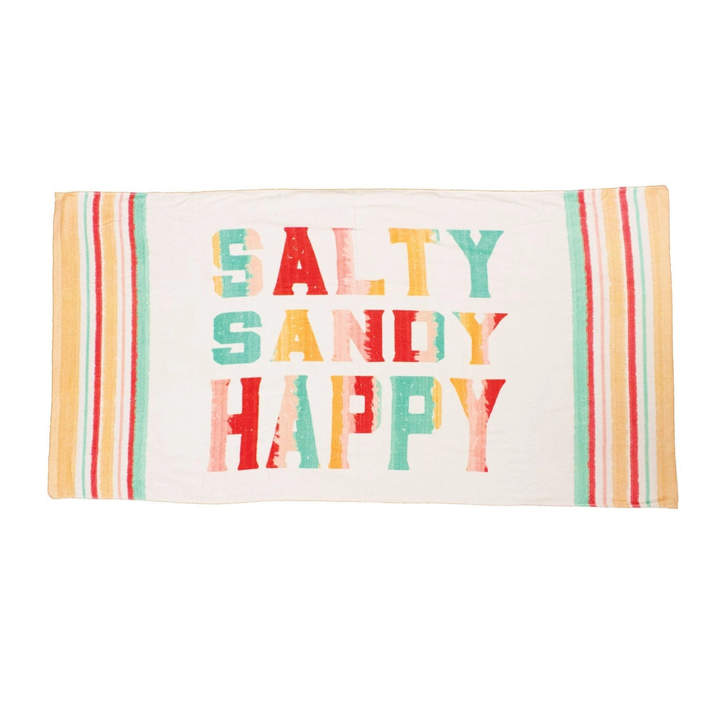 salty sand happy beach towel, fun and bright beach towel